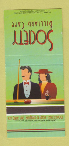 Matchbook Cover - Society Billiards Cafe San Diego CA 30 Strike