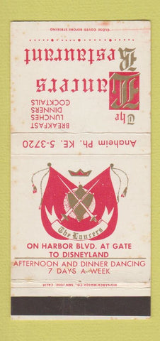 Matchbook Cover - Lancers Restaurant Anaheim CA Disneyland ref WEAR 30 Strike