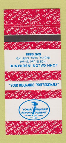 Matchbook Cover - John Galon Insurance Regina SK 30 Strike
