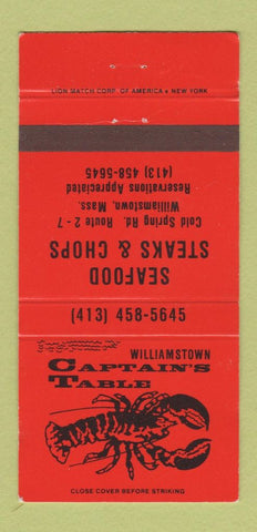 Matchbook Cover - Captain's Table Restaurant Williamstown MA WEAR 30 Strike