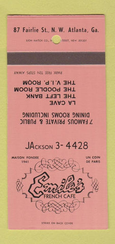 Matchbook Cover - Emile's French Cafe Atlanta GA SAMPLE 30 Strike