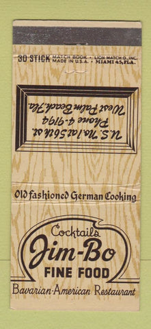 Matchbook Cover - Jim Bo Restaurant Bavarian West Palm Beach FL 30 Stick