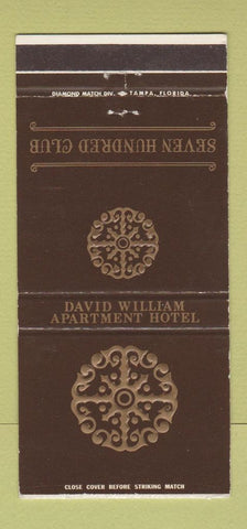 Matchbook Cover - David William Hotel Coral Gables FL 30 Strike