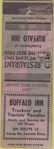 Matchbook Cover - Buffalo Inn Juniata River PA WORN Truck Stop