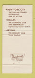 Matchbook Cover - Dallas Cowboys Football Dallas Irving TX NYC 30 Strike
