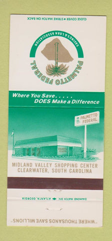 Matchbook Cover - Palmetto Federal Savings Clearwater SC 30 Strike