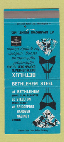Matchbook Cover - Bethlehem Steel Sparrows Point MD Bethlux Slag 30 Strike