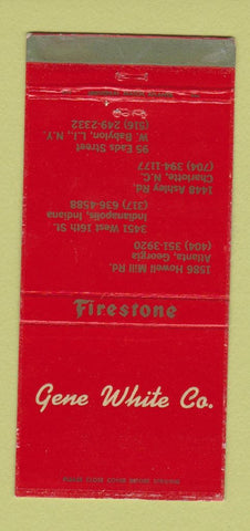 Matchbook Cover - Gene White Firestone Tires Atlanta GA Charlotte NC 30 Strike