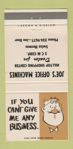 Matchbook Cover - Joe's Office Machines  SCM Swiss Hermes Casper WY 30 Strike