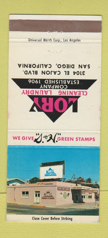 Matchbook Cover - Lory Laundry San Diego CA WEAR 30 Strike