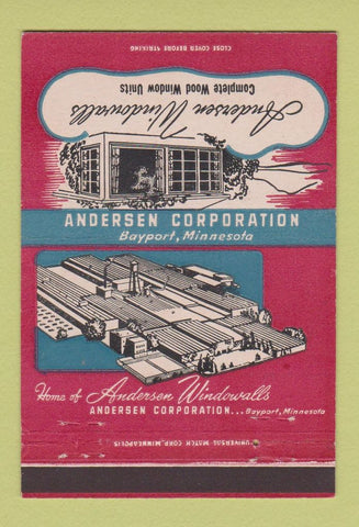 Matchbook Cover - Andersen Windows Bayport MN #2 RED 40 Strike