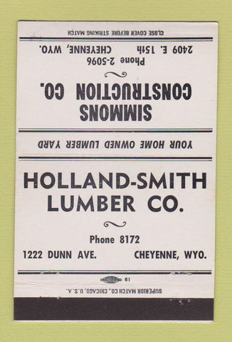 Matchbook Cover - Simmons Construction Holland Lumber Cheyenne WY 40 Strike