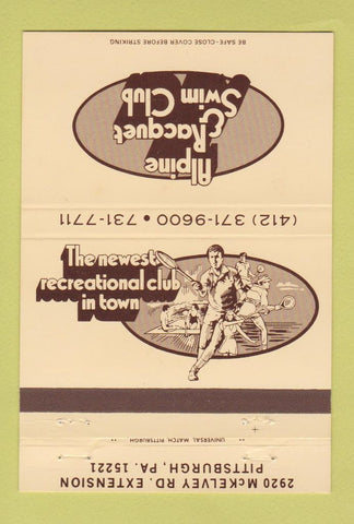 Matchbook Cover - Alpine Racquet & Swim Club Pittsburgh PA 40 Strike