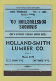 Matchbook Cover - Simmons Construction Holland Lumber Cheyenne WY 40 Strike