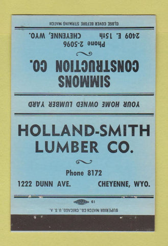 Matchbook Cover - Simmons Construction Holland Lumber Cheyenne WY 40 Strike