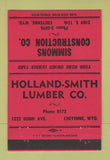 Matchbook Cover - Simmons Construction Holland Lumber Cheyenne WY 40 Strike