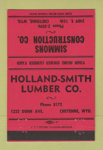 Matchbook Cover - Simmons Construction Holland Lumber Cheyenne WY 40 Strike