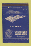 Matchbook Cover - US Army Vancouver Barracks WA postcard 40 Strike