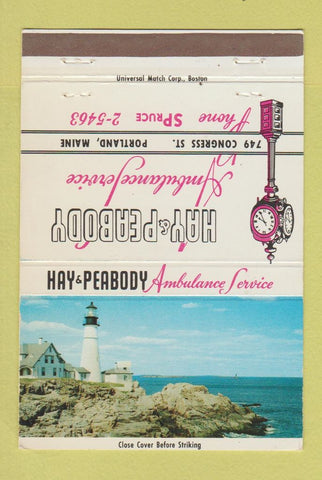 Matchbook Cover - Hay & Peabody Ambulance Service Portland ME 40 Strike