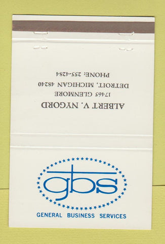Matchbook Cover - General Business Services Detroit MI Nygord 40 Strike