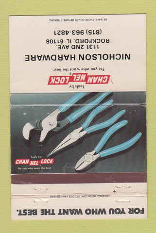 Matchbook Cover - Channel Lock Tools Rockford IL Nicholson 40 Strike