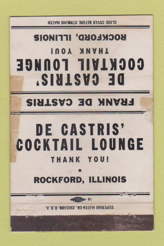 Matchbook Cover - De Castris' Cocktail Lounge Rockford IL WORN 40 Strike
