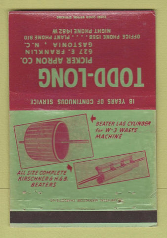 Matchbook Cover - Todd Long Picker Apron Gastonia NC WEAR 40 Strike