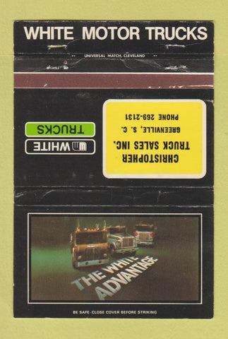 Matchbook Cover - White Motor Trucks Christopher Greenville SC WEAR 40 Strike