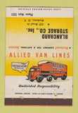 Matchbook Cover - Allied Van Lines Trucking Blanchard Rochester NY 40 Strike
