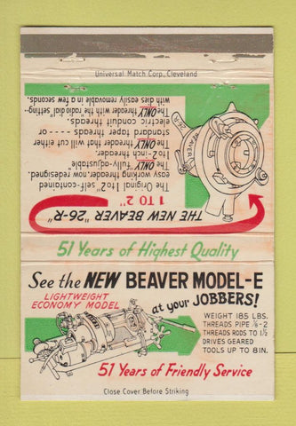 Matchbook Cover - Beaver Model E Jobber Warren OH Pipe Machine 40 Strike
