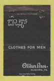 Matchbook Cover - Oliker Bros Aliquippa PA Men's Clothes WEAR 40 Strike