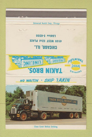 Matchbook Cover - Takin Bros Trucking Chicago IL 40 Strike