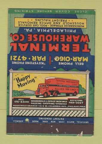 Matchbook Cover - Terminal Warehouse Allied Trucking Philadelphia PA 40 Strike