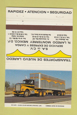 Matchbook Cover - De Nuevo Laredo Trucking Monterrey Mexico 40 Strike