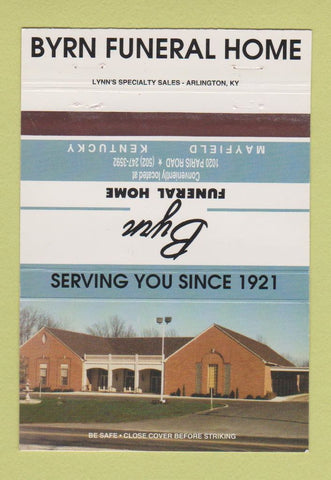 Matchbook Cover - Byrn Funeral Home Mayfield KY WEAR 40 Strike
