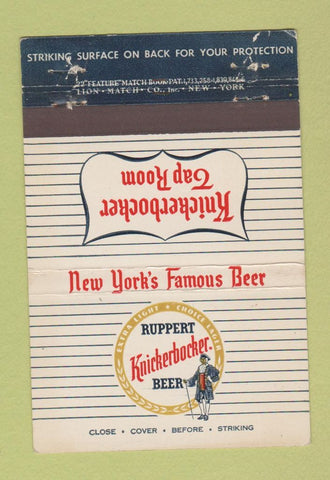 Matchbook Cover Ruppert Knickerbocker Beer New York City? WEAR 22 Strike Feature