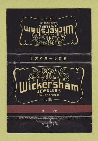 Matchbook Cover - Wickersham Jewelry Bakersfield CA BLACK WEAR 40 Strike