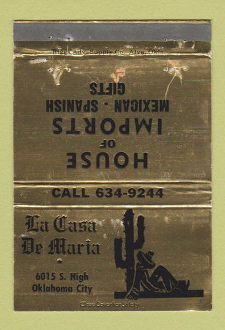 Matchbook Cover - La Casa De Maria Oklahoma City OK Mexican GOLD 40 Strike