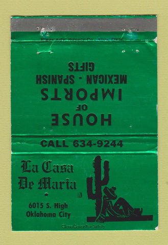 Matchbook Cover - La Casa De Maria Oklahoma City OK Mexican GREEN 40 Strike