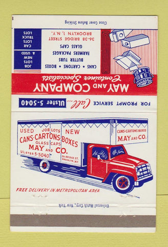 Matchbook Cover - May Cartons Brooklyn NY tubs caps truck 40 Strike