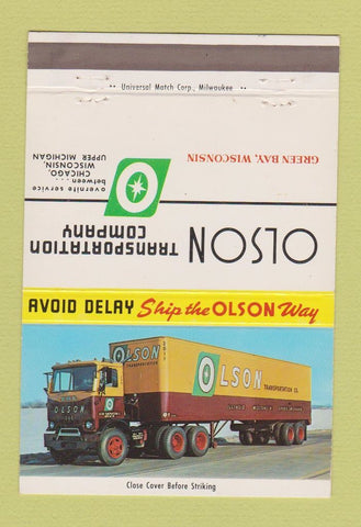 Matchbook Cover - Olson Trucking Green Bay WI 40 Strike