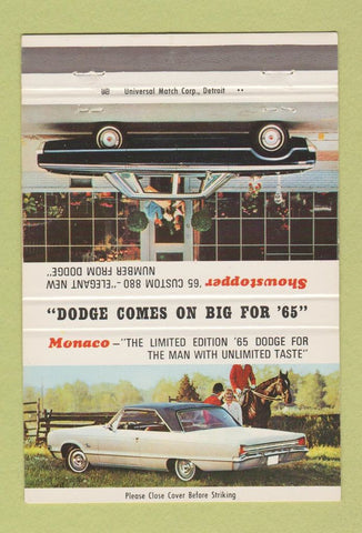 Matchbook Cover - Dodge Monaco 1965 East Cleveland OH 40 Strike