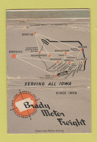 Matchbook Cover - Brady Motor Freight Trucking IA WORN 40 Strike