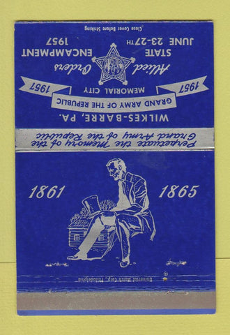 Matchbook Cover - Wilkes Barre PA Memorial City Abraham Lincoln 1957 40 Strike