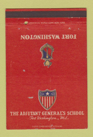 Matchbook Cover Fort Washington MD Adjutant General's School military 40 Strike