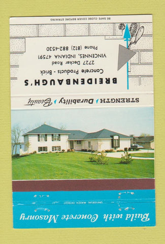 Matchbook Cover - Breidenbaugh's Concrete Products Vincennes IN 40 Strike