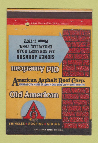 Matchbook Cover - Old American Asphalt Roof Corp Fort Worth TX 40 Strike