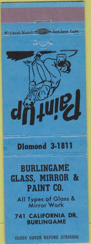 Matchbook Cover - Burlingame Glass Mirror Paint CA blue