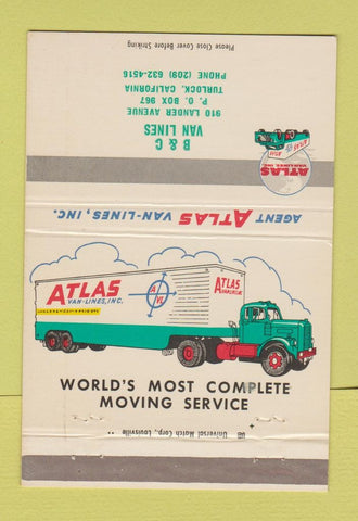 Matchbook Cover - Atlas Van Lines Trucking Turlock CA 40 Strike