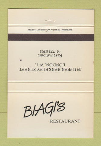 Matchbook Cover - Giagi's Restaurant London UK England WEAR 40 Strike